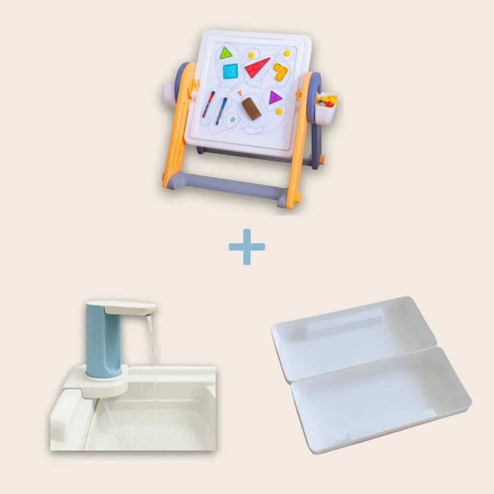 FlexDesk | 6-in-1 Multi Feature Study Table and Chair For Kids - Combo: FlexDesk + Sensory Play Bin + MiniFlo