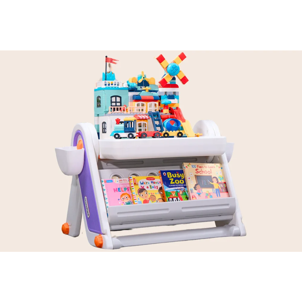 FlexDesk with Bookshelf | 7-in-1 Multi Feature Study Table and Chair For Kids