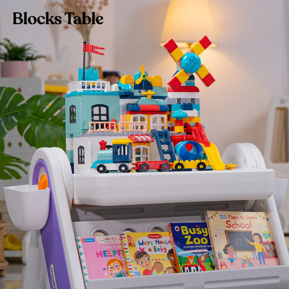 FlexDesk with Bookshelf | 7-in-1 Multi Feature Study Table and Chair For Kids