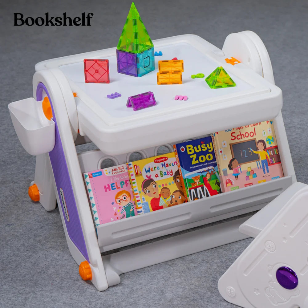 FlexDesk with Bookshelf | 7-in-1 Multi Feature Study Table and Chair For Kids