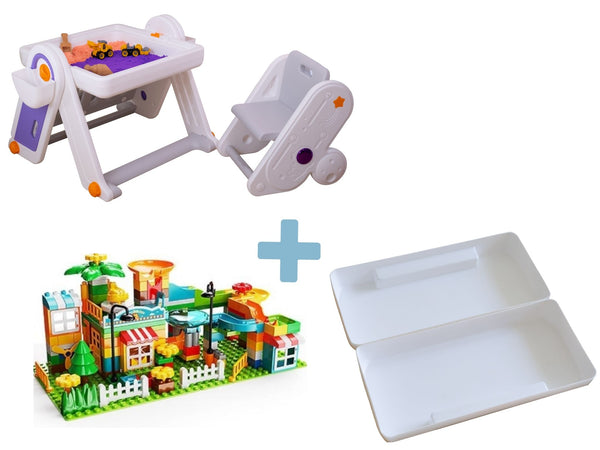 Combo 1 : FlexDesk with Bookshelf + Sensory Play Bin + Building Blocks