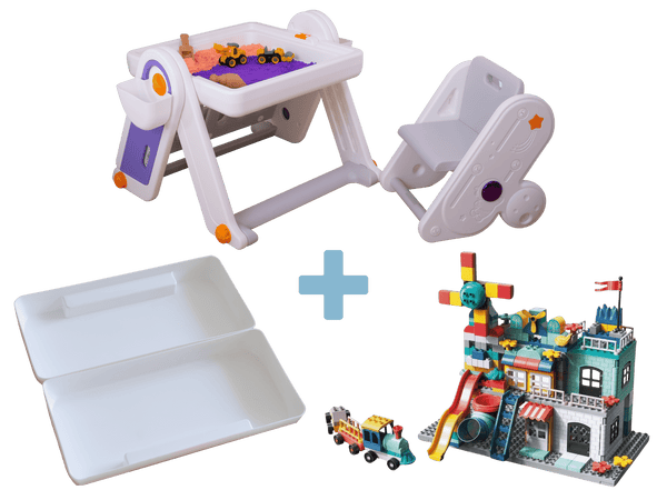 Combo 1 : FlexDesk with Bookshelf + Sensory Play Bin + Building Blocks