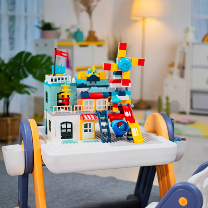 Combo 1: FlexDesk with Bookshelf + Sensory Play Bin + Building Blocks