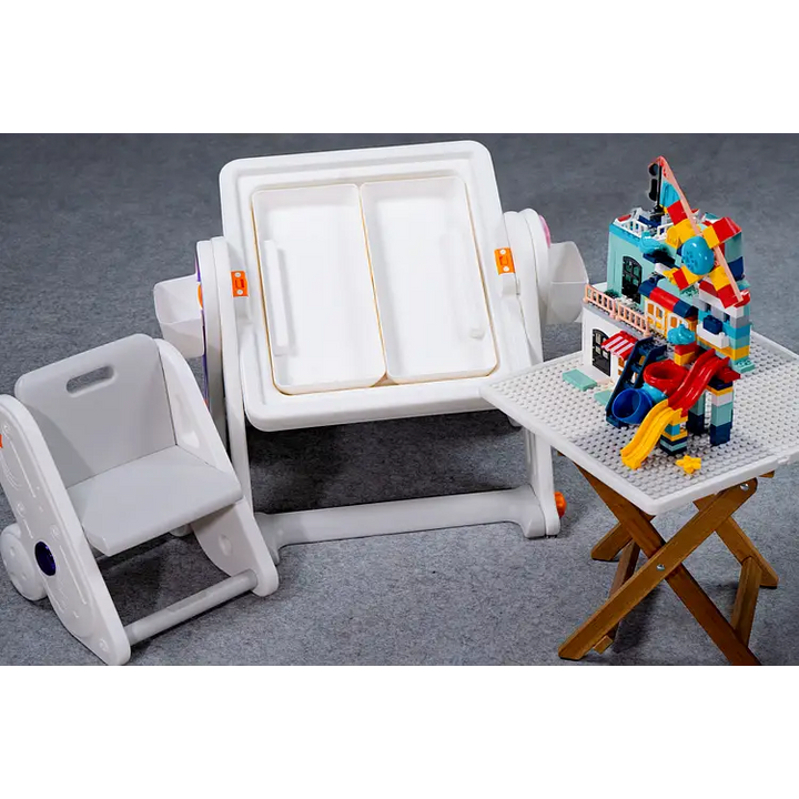 Combo 1: FlexDesk with Bookshelf + Sensory Play Bin + Building Blocks