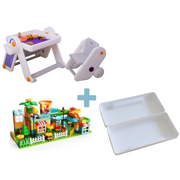 Combo 1: FlexDesk with Bookshelf + Sensory Play Bin + Building Blocks