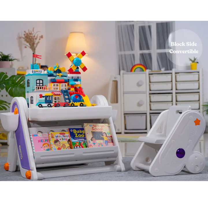 Combo 1: FlexDesk with Bookshelf + Sensory Play Bin + Building Blocks