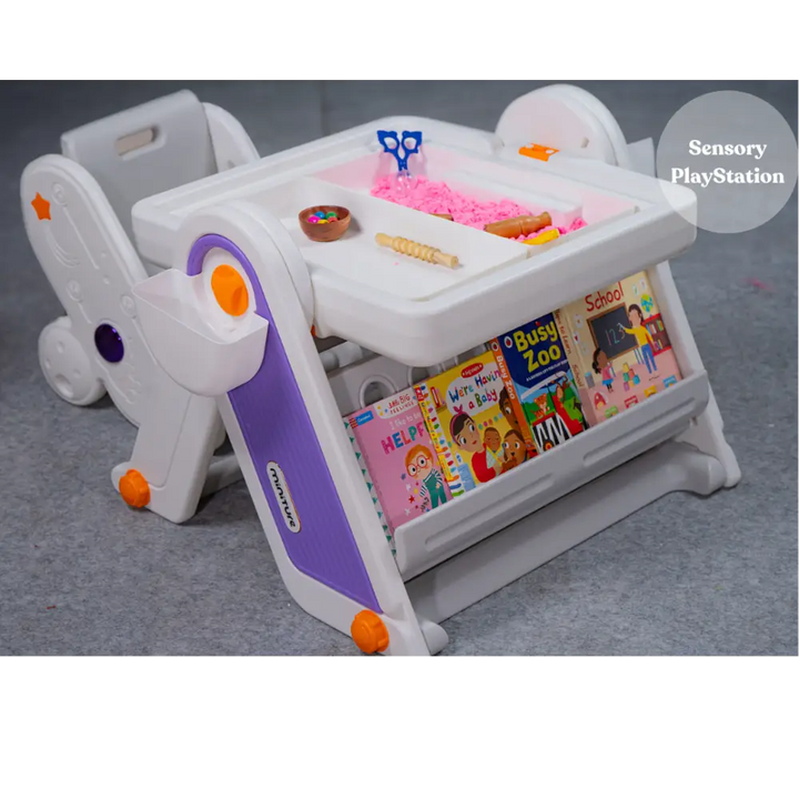 Combo 3: FlexDesk with Bookshelf + Sensory Play Bin