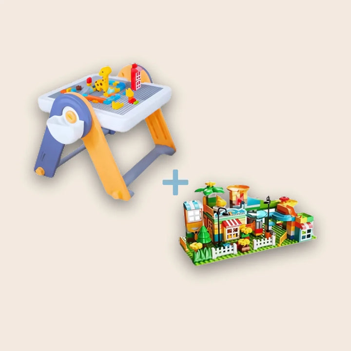 FlexDesk | 6-in-1 Multi Feature Study Table and Chair For Kids - Combo: FlexDesk + Building Blocks