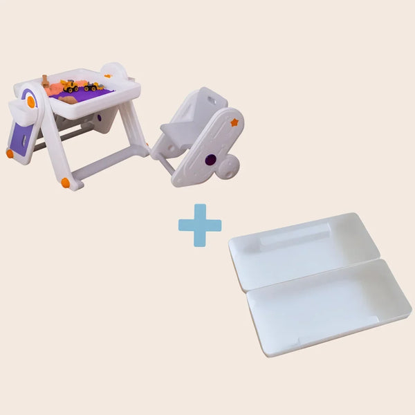 FlexDesk with Bookshelf | 7-in-1 Multi Feature Study Table and Chair For Kids