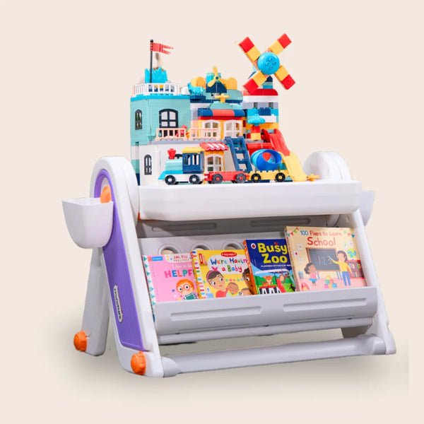 FlexDesk with Bookshelf | 7-in-1 Multi Feature Study Table and Chair For Kids