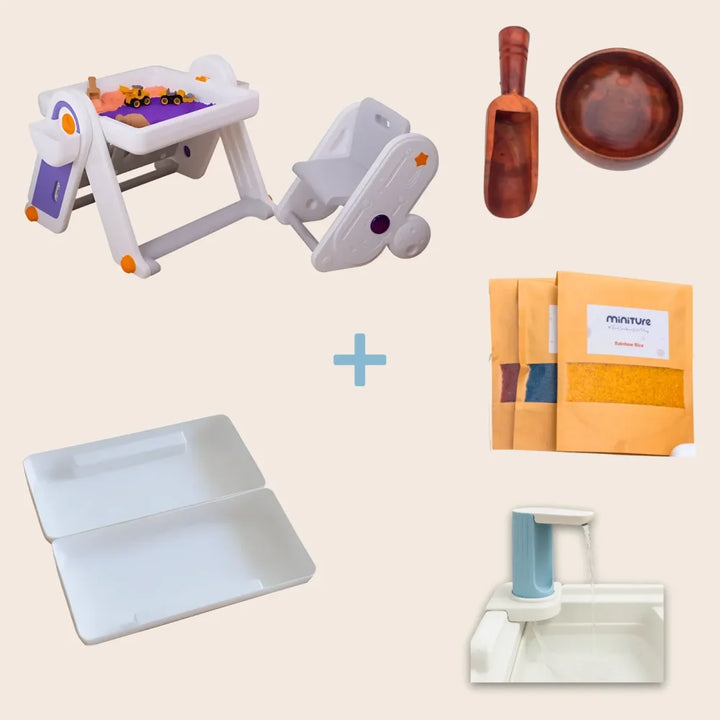 FlexDesk with Bookshelf | 7-in-1 Multi Feature Study Table and Chair For Kids - Combo: FlexDesk with Bookshelf +Sensory