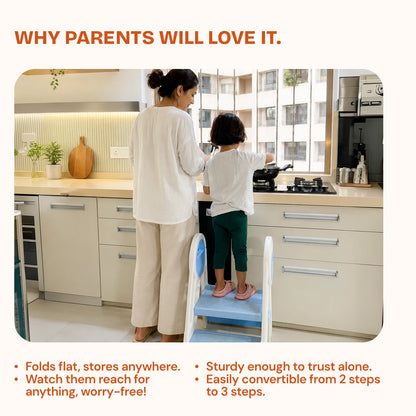 HOPI - Stepping Ladder 2 Step To 3 Step Convertible and Foldable Step Stool For Kids