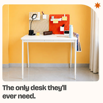 NexDesk height adjustable study table for kids in white and orange