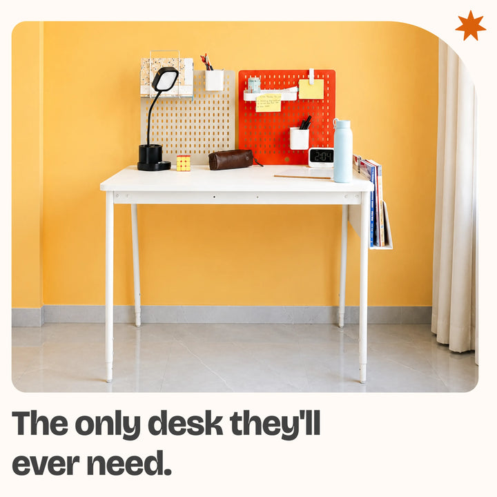 NexDesk height adjustable study table for kids in white and orange