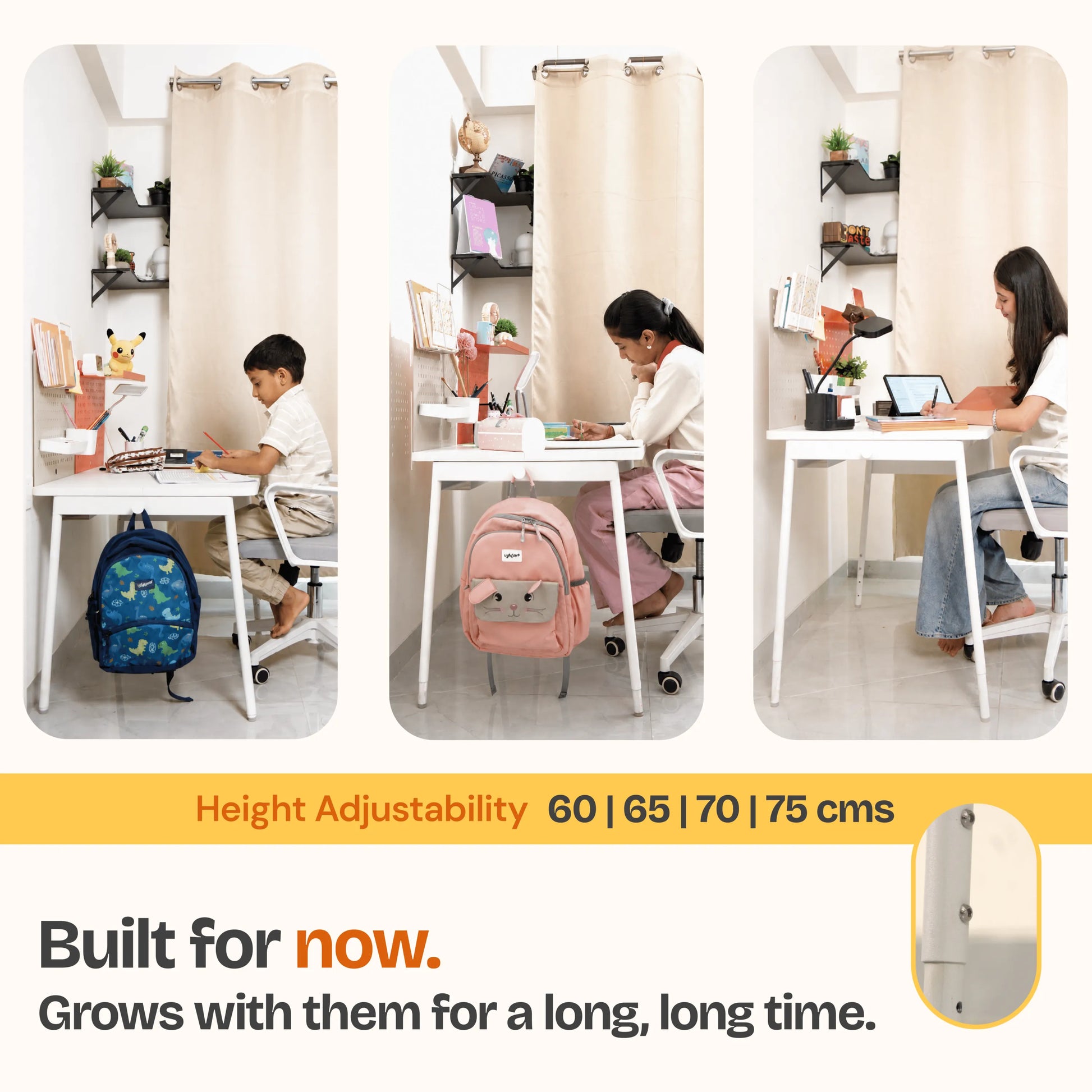 NexDesk height adjustable kids study table at 60 to 75cm settings