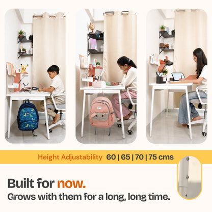 NexDesk height adjustable kids study table at 60 to 75cm settings
