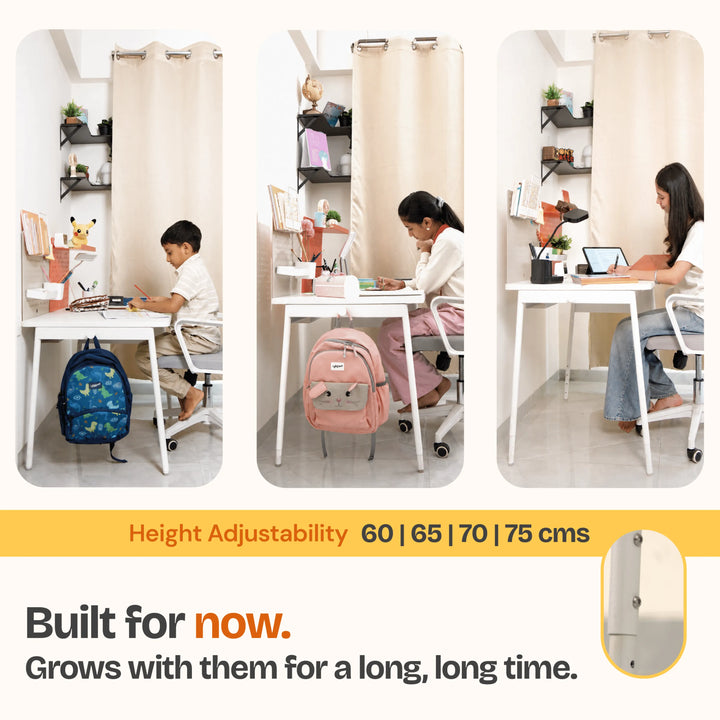 NexDesk height adjustable kids study table at 60 to 75cm settings