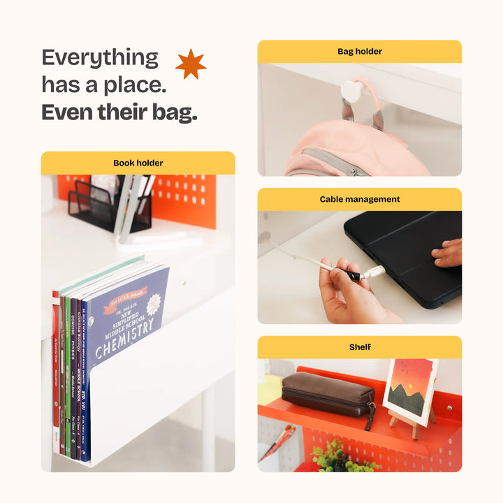 NexDesk kids study table with built-in bag holder and side storage