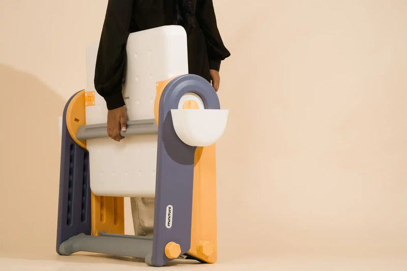 A portable, compact, and colorful laundry washing machine with a built-in basket.