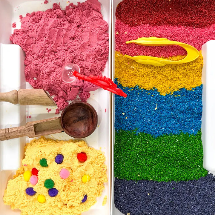 Ultimate Sensory Kit With Rainbow Rice , Kinetic Sand and Slime | Miniture