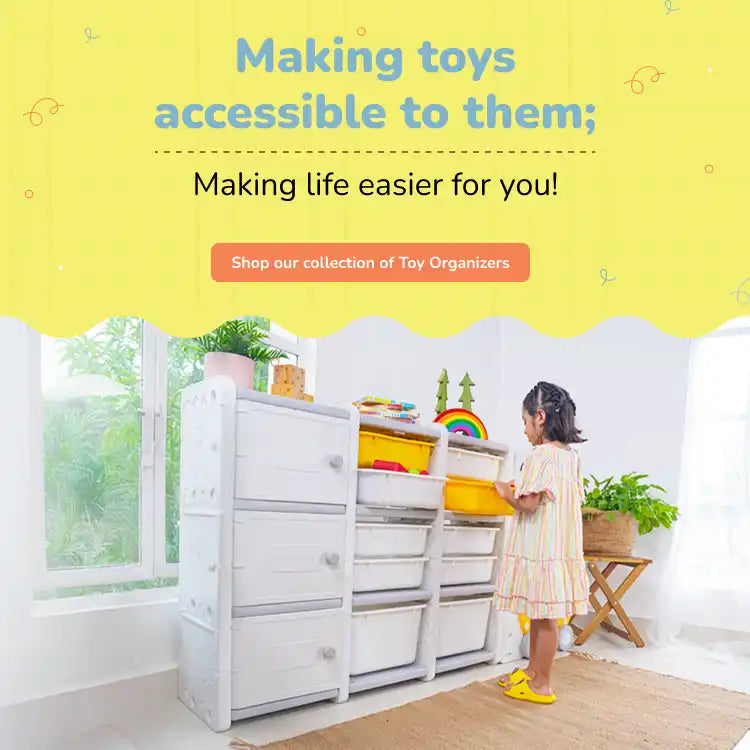 Toy organizer with bins.