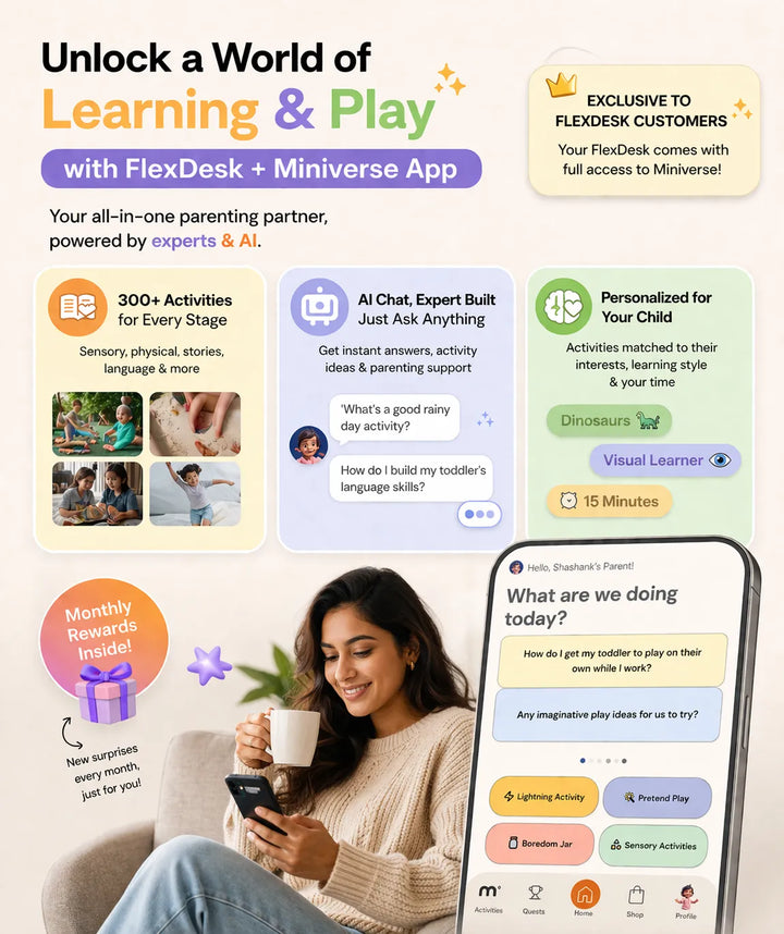 FlexDesk | 6-in-1 Multi Feature Study Table and Chair For Kids