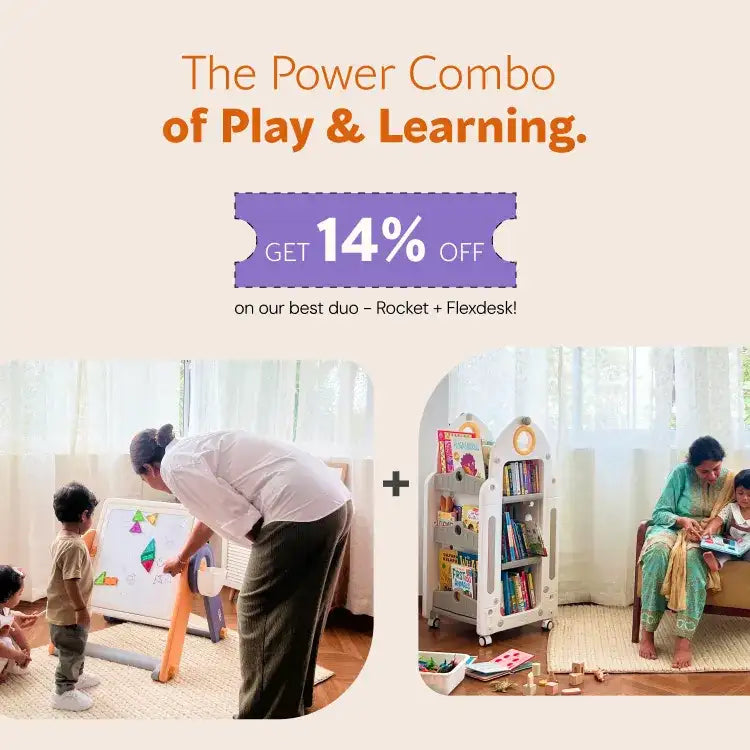 White bookshelf with colorful toys and books, modern design