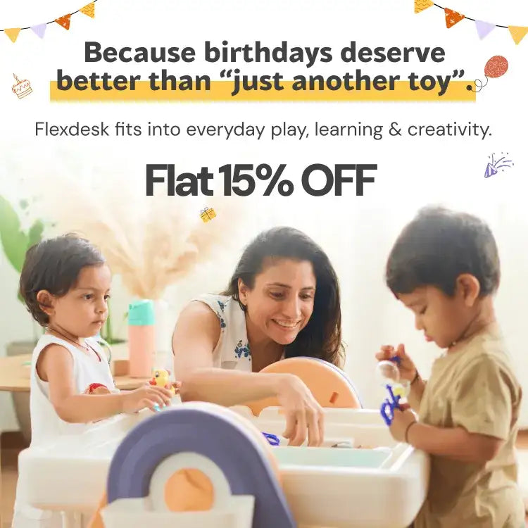 White and purple flexdesk activity table with rounded edges and a central cutout for easy access.